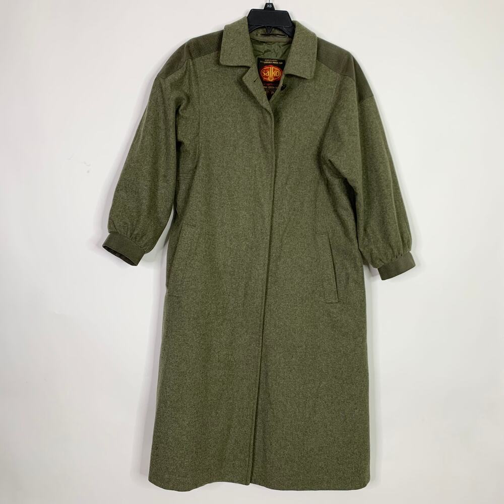 Salko Coat Woman 36 6 Green Loden Plankl Full Length Long 100% Virgin Wool Vtg